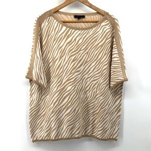 Ann Taylor NWOT Zebra Print Scoop Sweater Dolman Sleeves Tan & White Size XL